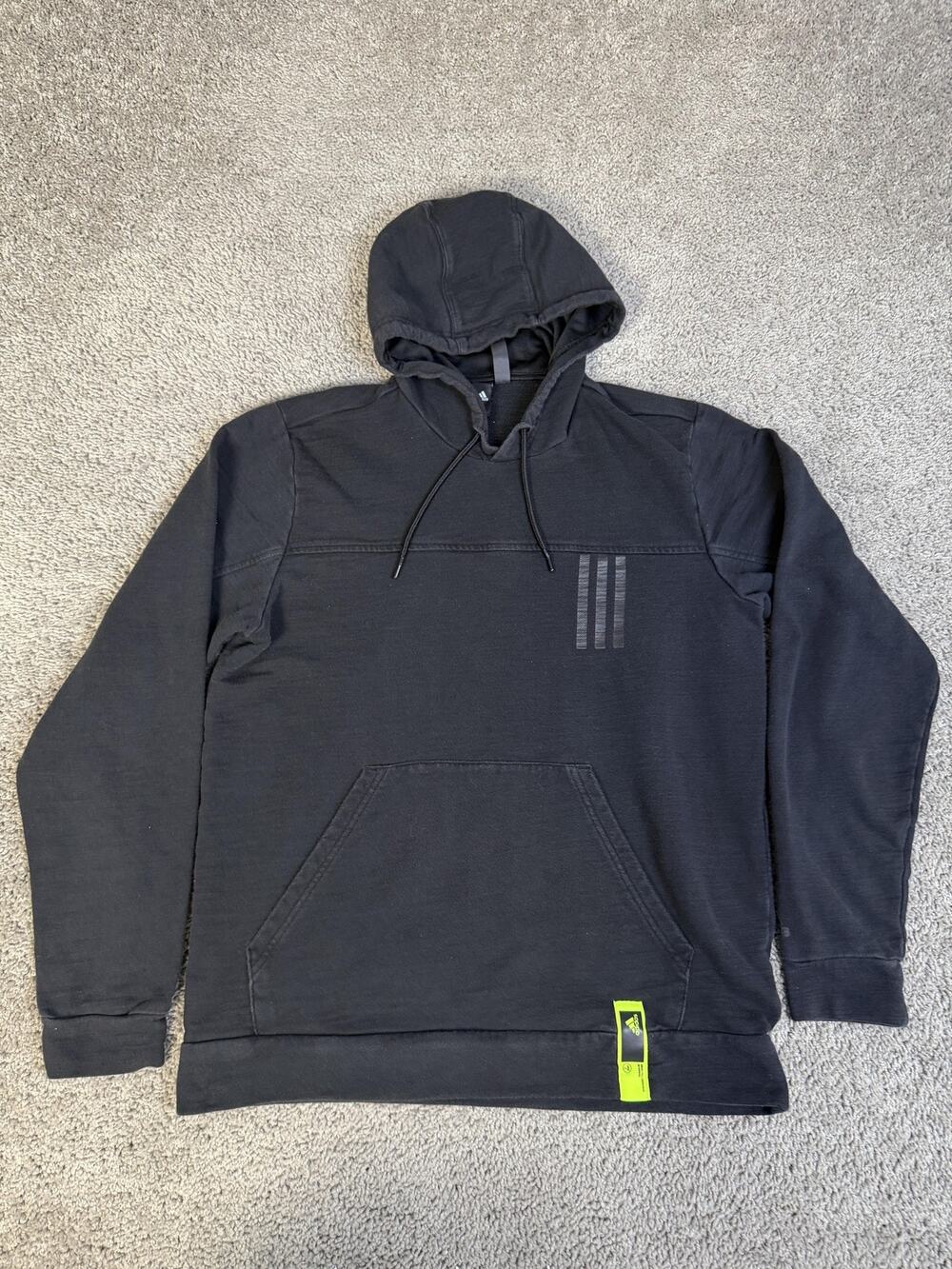 Adidas Hoodie Mens M Black Pullover Hooded Pockets Lined Drawstring Fleece
